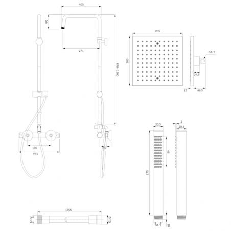 Sistem de dus OMNIRES MINI, termostat, finisaj Crom, galvanizat, cap dus 20x20 cm, montaj pe perete