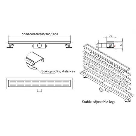 Rigola scurgere dus, EGO-Line, dimensiuni intre 50-100 cm, completa, inox inoxidabil