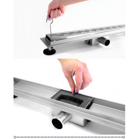 Rigola scurgere dus, EGO-Line, dimensiuni intre 50-100 cm, completa, inox inoxidabil