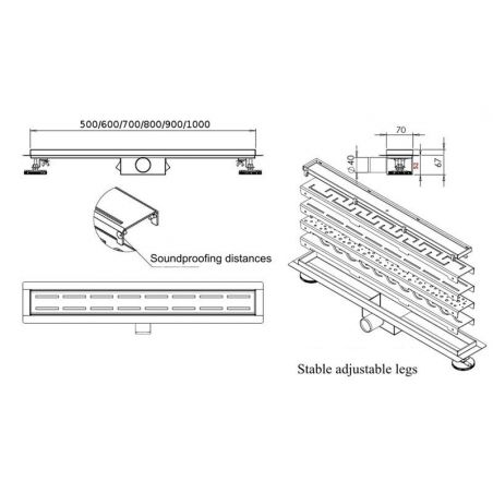 Rigola scurgere dus, EGO-Greek, dimensiuni intre 50-100 cm, completa, inox inoxidabil