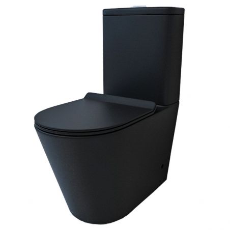 Vas WC EGO Dario Rimless, rezervor inclus, 2 piese, Negru mat, Power Colour, montaj podea, capac duroplast slim soft-close
