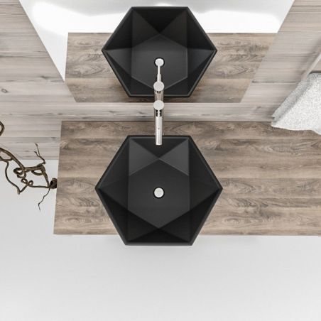 Lavoar hexagonal EGO Leonardo, Negru mat, 48x42 cm, montaj pe blat, ceramica sanitara