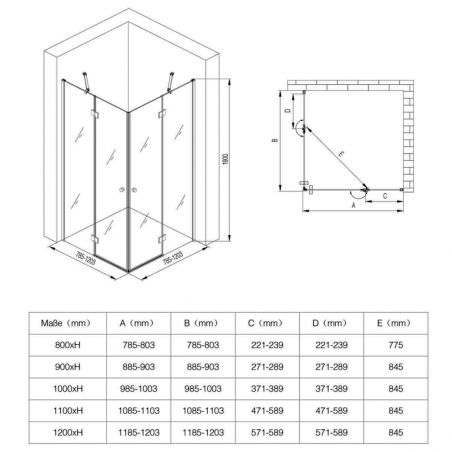 Cabina EGO-01, Mata sau Transparenta, ESG 6 mm, 2 usi Batante, Dimensiuni la alegere