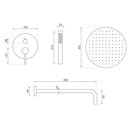 Sistem de dus Lungo, Alb, finisaj Mat, cap dus 25 cm, montaj incastrat, tratament Anti-Calcar