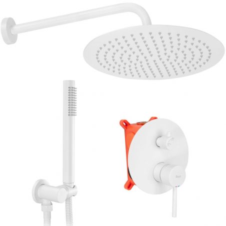 Sistem de dus Lungo, Alb, finisaj Mat, cap dus 25 cm, montaj incastrat, tratament Anti-Calcar
