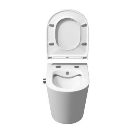 Vas wc suspendat cu functie de bideu A601, 53x36 cm, Rimless, Alb, Tehnologie Powerflush, capac Soft-Close, ceramica sanitara