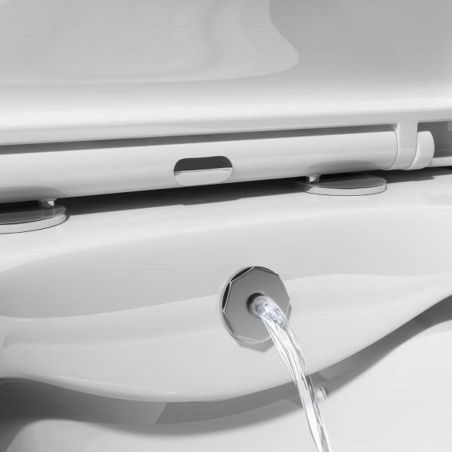 Vas wc suspendat cu functie de bideu A601, 53x36 cm, Rimless, Alb, Tehnologie Powerflush, capac Soft-Close, ceramica sanitara