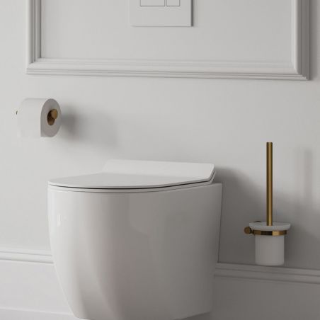 Perie WC cu suport din sticla Omnires Modern Project, Auriu, montaj pe perete