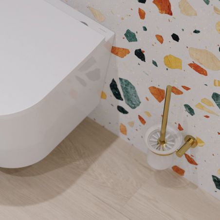 Perie WC cu suport din sticla Omnires Modern Project, Auriu, finisaj periat, montaj pe perete