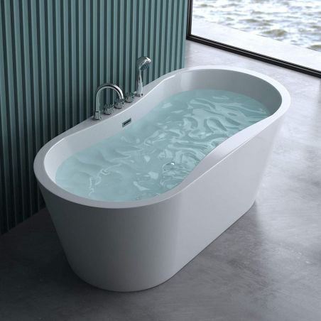 Cada de baie EGO 602S, freestanding, 170-180x80 cm, baterie integrata cu finisaj crom, acril sanitar, alb