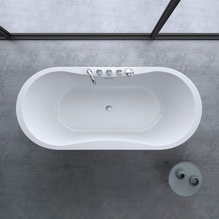 Cada de baie EGO 602S, freestanding, 170-180x80 cm, baterie integrata cu finisaj crom, acril sanitar, alb
