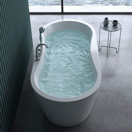 Cada de baie EGO 602S, freestanding, 170-180x80 cm, baterie integrata cu finisaj crom, acril sanitar, alb