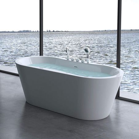 Cada de baie EGO 602S, freestanding, 170-180x80 cm, baterie integrata cu finisaj crom, acril sanitar, alb