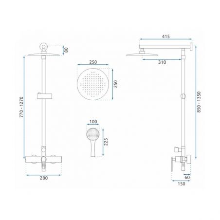 Sistem de dus Aldi Gold, Auriu, cap dus 25x25 cm, Anti Calcar, montaj pe perete