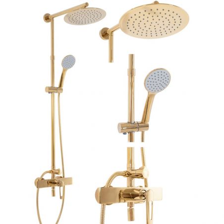 Sistem de dus Aldi Gold, Auriu, cap dus 25x25 cm, Anti Calcar, montaj pe perete