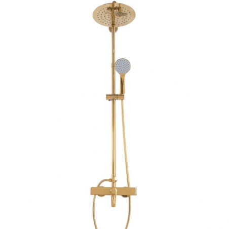 Sistem de dus Aldi Gold, Auriu, cap dus 25x25 cm, Anti Calcar, montaj pe perete