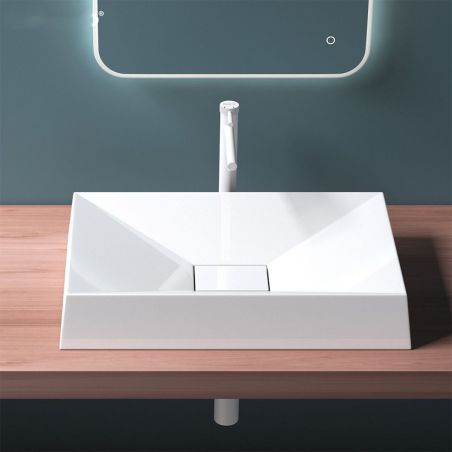 Lavoar EGO 16, compozit marmura, montaj pe blat, scurgere ascunsa, 70x46 cm