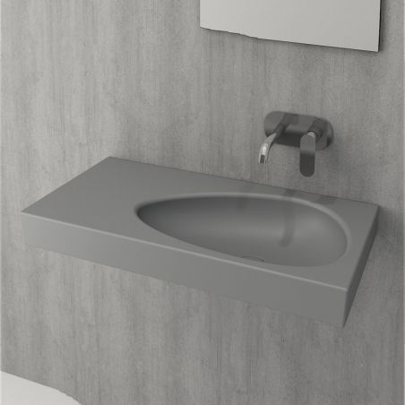 Lavoar Britney, montaj suspendat sau pe blat, 90x45 cm, capac ceramic, gri mat, Royalty Line by Ego