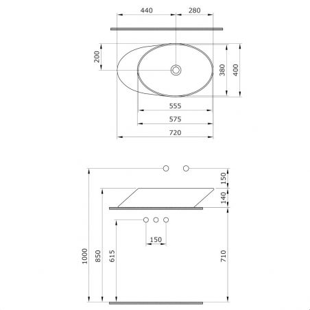 Lavoar Alicia, montaj pe blat, 72x40 cm, alb mat, Royalty Line by Ego