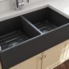 Chiuveta bucatarie dubla, apron front, aparent, stil farmhouse, incastratata, 91x48 cm, antracit mat, Royalty Line by Ego, Nikos