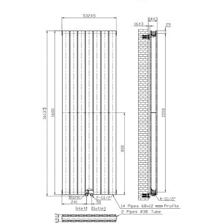 Calorifer vertical EGO - Kalifa, radiator din otel, Alb sau Antracit, dimensiuni la alegere