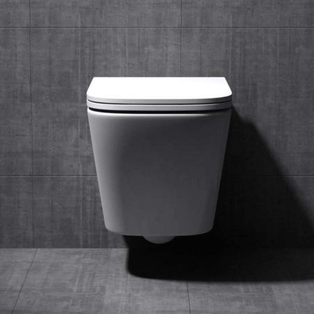 Vas wc Ego-A112 Rimless, 49x34 cm, Alb, ceramica sanitara, 49x34 cm, capac cu inchidere Soft Close