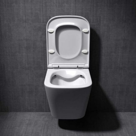 Vas wc Ego-A112 Rimless, 49x34 cm, Alb, ceramica sanitara, 49x34 cm, capac cu inchidere Soft Close