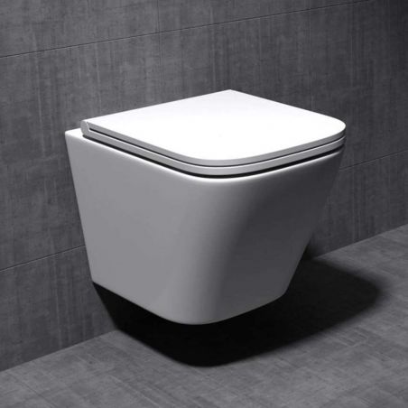 Vas wc Ego-A112 Rimless, 49x34 cm, Alb, ceramica sanitara, 49x34 cm, capac cu inchidere Soft Close