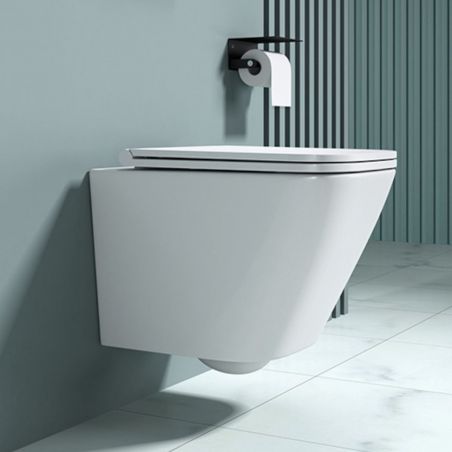 Vas wc Ego-A112 Rimless, 49x34 cm, Alb, ceramica sanitara, 49x34 cm, capac cu inchidere Soft Close