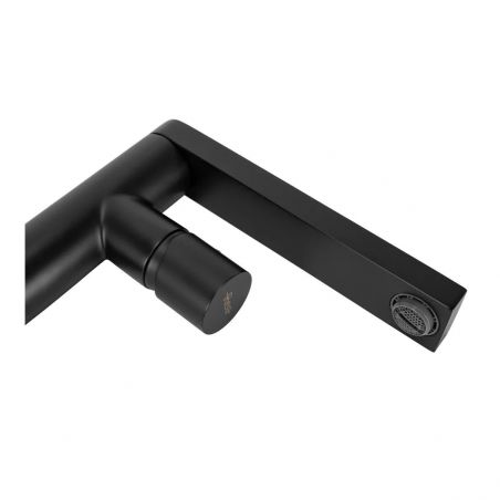 Baterie lavoar, Tap, negru, inalta, finisaj mat, montaj pe blat, cap rotativ 360°