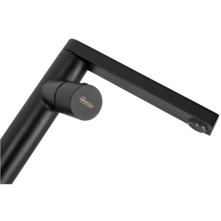 Baterie lavoar, Tap, negru, inalta, finisaj mat, montaj pe blat, cap rotativ 360°