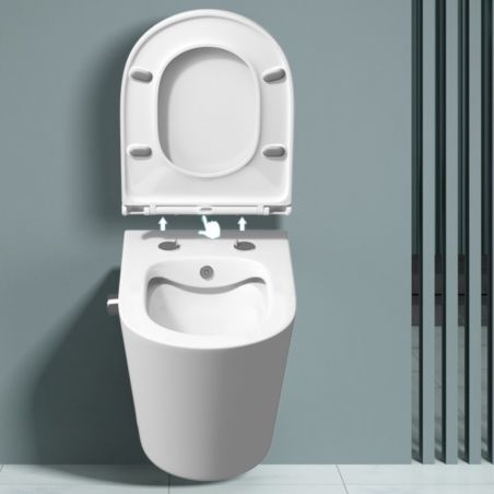 Vas wc suspendat cu functie de bideu A601, 53x36 cm, Rimless, Alb, Tehnologie Powerflush, capac Soft-Close, ceramica sanitara