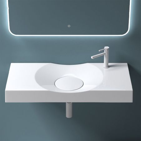 Lavoar EGO 15R, Alb, lucios,scurgere ascunsa, montaj pe blat sau suspendat, compozit marmura, 100x48 cm, gaura baterie dreapta