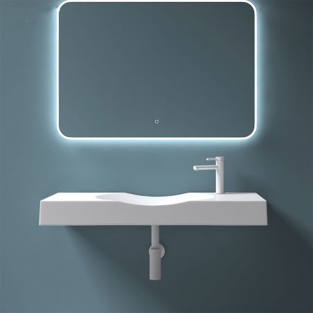 Lavoar EGO 15R, Alb, lucios,scurgere ascunsa, montaj pe blat sau suspendat, compozit marmura, 100x48 cm, gaura baterie dreapta