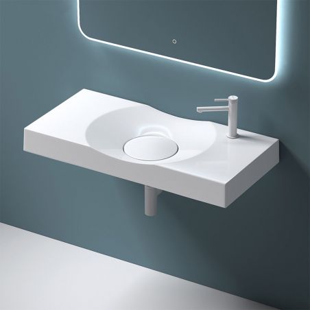 Lavoar EGO 15R, Alb, lucios,scurgere ascunsa, montaj pe blat sau suspendat, compozit marmura, 100x48 cm, gaura baterie dreapta