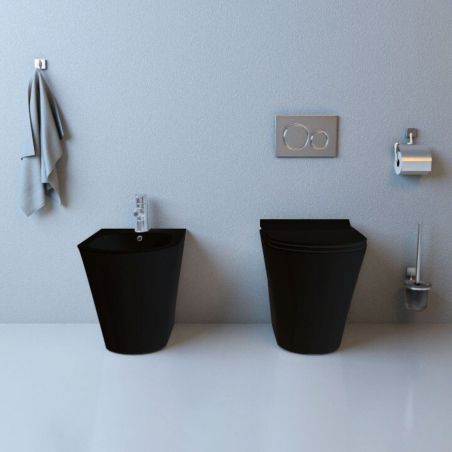 Vas WC EGO Galo, Rimless, Negru Mat, Power Colour, 54x36 cm montaj podea, capac duroplast slim soft-close inclus
