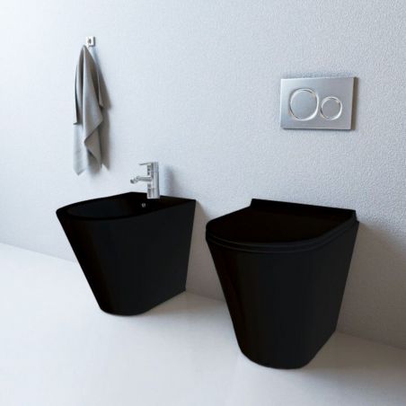 Vas WC EGO Galo, Rimless, Negru Mat, Power Colour, 54x36 cm montaj podea, capac duroplast slim soft-close inclus