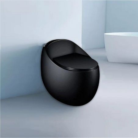 Vas WC Santa Rimless, rezervor incorporat, Negru mat, Power Colour, montaj podea, capac cu soft-close, Royalty Line by Ego