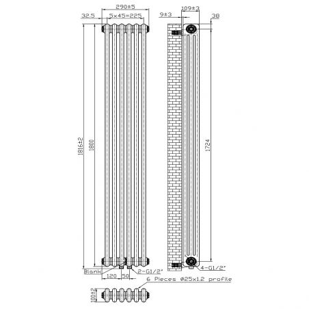 Calorifer vertical EGO - Verona, radiator din otel, Antracit, 180x32 cm