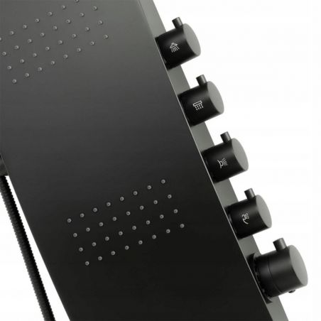 Panel de dus din aluminiu NEO02 cu termostat si hidromasaj, negru, montaj pe perete, 150x23 cm