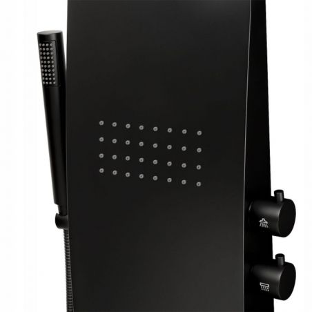 Panel de dus din aluminiu NEO02 cu termostat si hidromasaj, negru, montaj pe perete, 150x23 cm