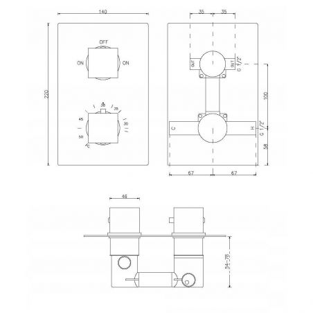Sistem dus EGO Z3, montaj din perete,  baterie incastrata cu termostat, dus tip ploaie 25x25 cm