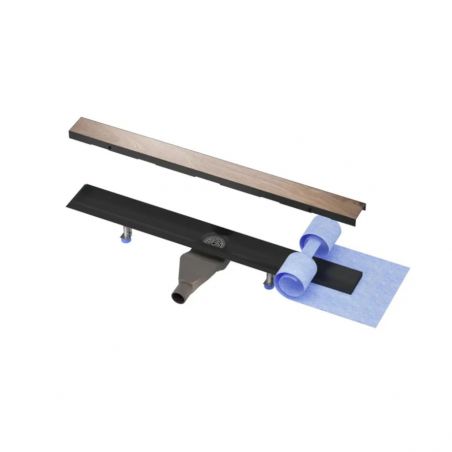 Rigola Dus faiantabila, sifon Smart Pipe, model incorporat sub placa, Premium Low Black, dimensiuni 50-120 cm