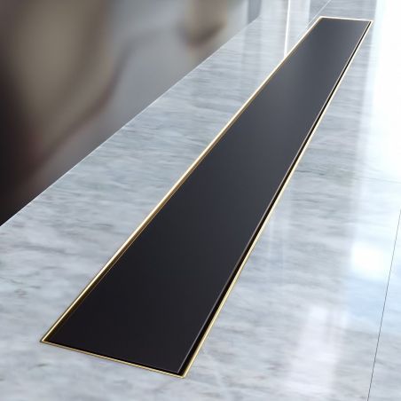 Rigola Dus, sifon Smart Pipe, Premium Black & Gold, dimensiuni intre 60-90 cm,  latime 7,6 cm, otel inoxidabil