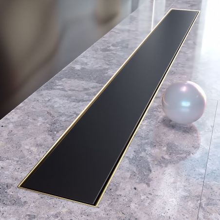 Rigola Dus, sifon Smart Pipe, Premium Black & Gold, dimensiuni intre 60-90 cm,  latime 7,6 cm, otel inoxidabil
