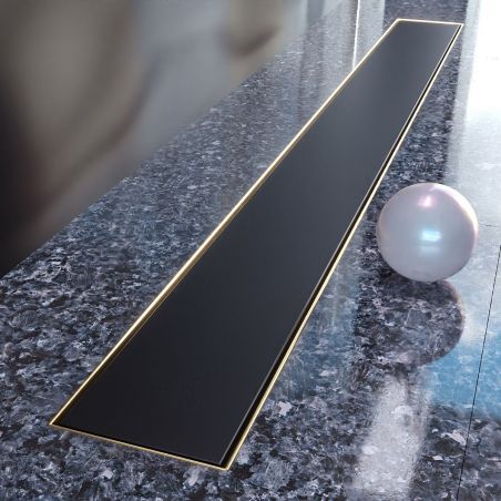 Rigola Dus, sifon Smart Pipe, Premium Black & Gold, dimensiuni intre 60-90 cm,  latime 7,6 cm, otel inoxidabil