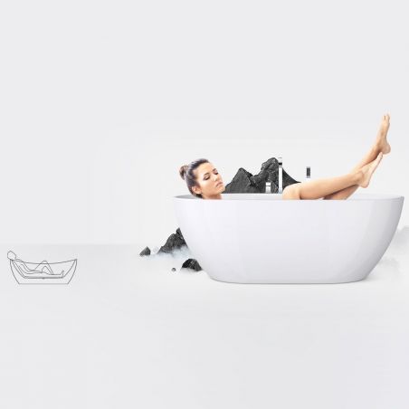 Cada de baie EGO 605, freestanding, 170 cm, baterie integrata cu finisaj crom, acril sanitar termoactiv, alb