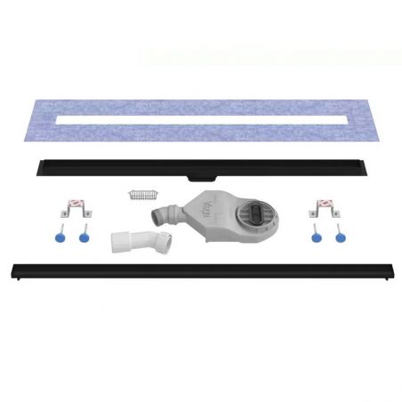 Rigola Dus faiantabila, sifon Viega, model încorporat sub placă, Negru, Slim, dimensiuni 50-120 cm, latime 3,2 cm