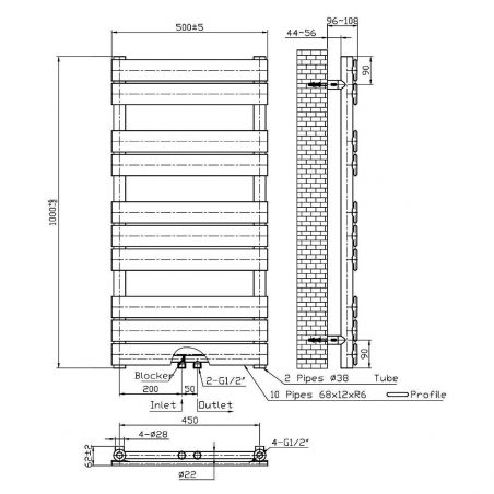 Calorifer EGO - Nadir, radiator Portprosop din otel, Alb sau Antracit, 100-120-140-160-180 cm