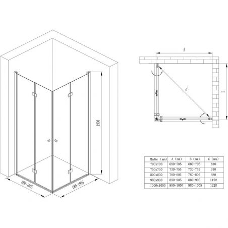 Cabina EGO-26, Usi Pliabile, sticla securizata 6mm, Sablata Partial, Dimensiuni la alegere